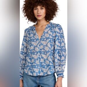 Velvet Blue and White Floral Blouse